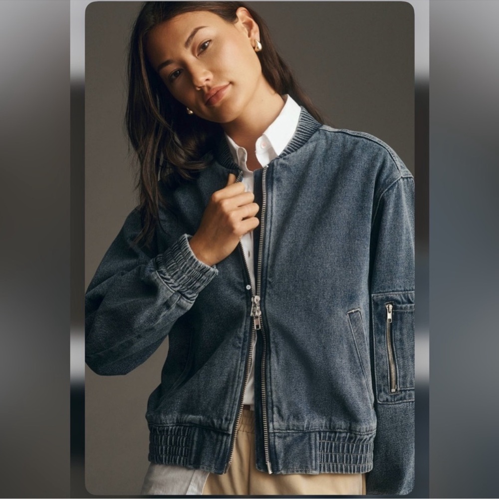ANTHROPOLOGIE WALTER BAKER Sadey Bomber Jacket, Dark Wash Denim Size xs